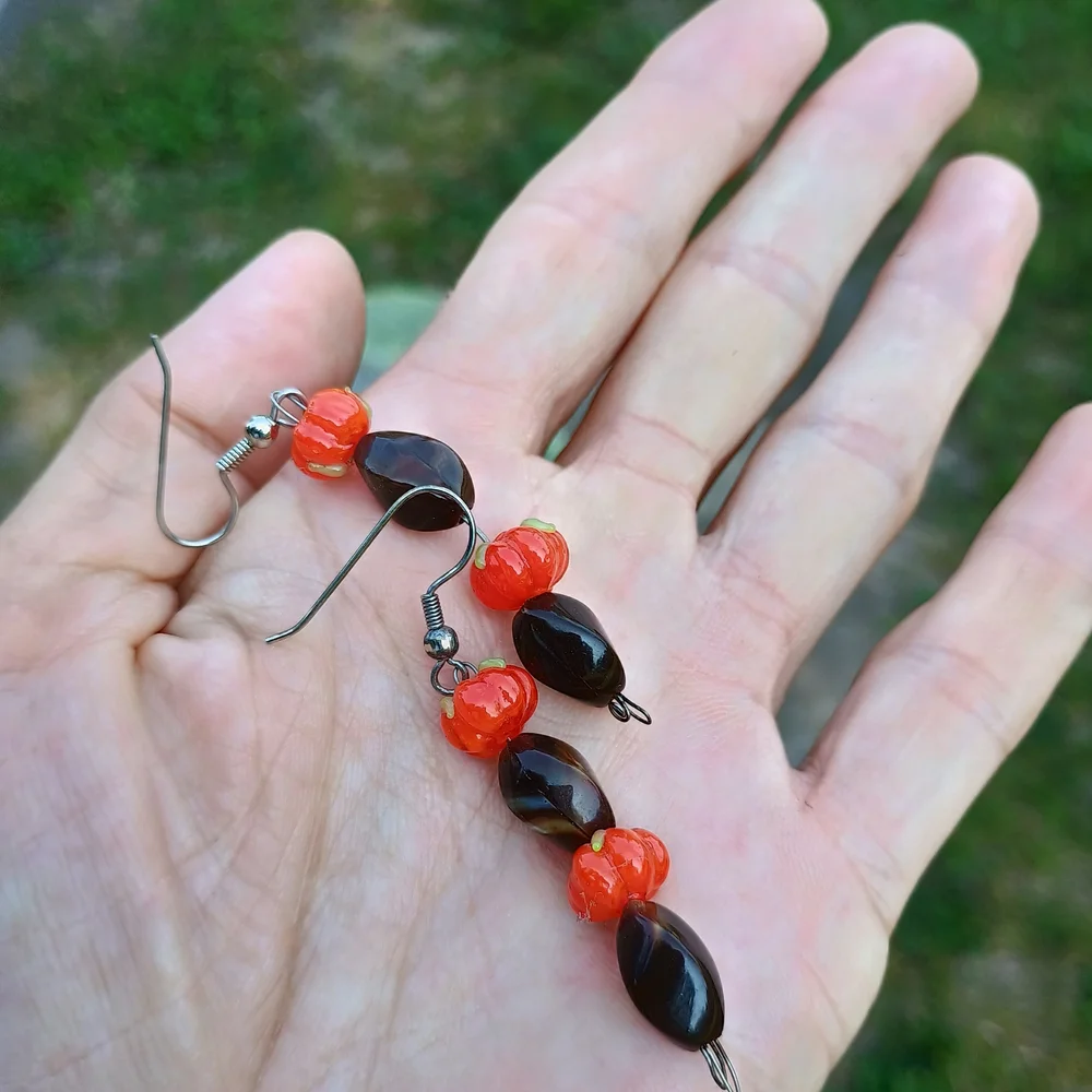 Vintage, handmade lampwork glass and lucite Fall dangle earrings, Fall vibes